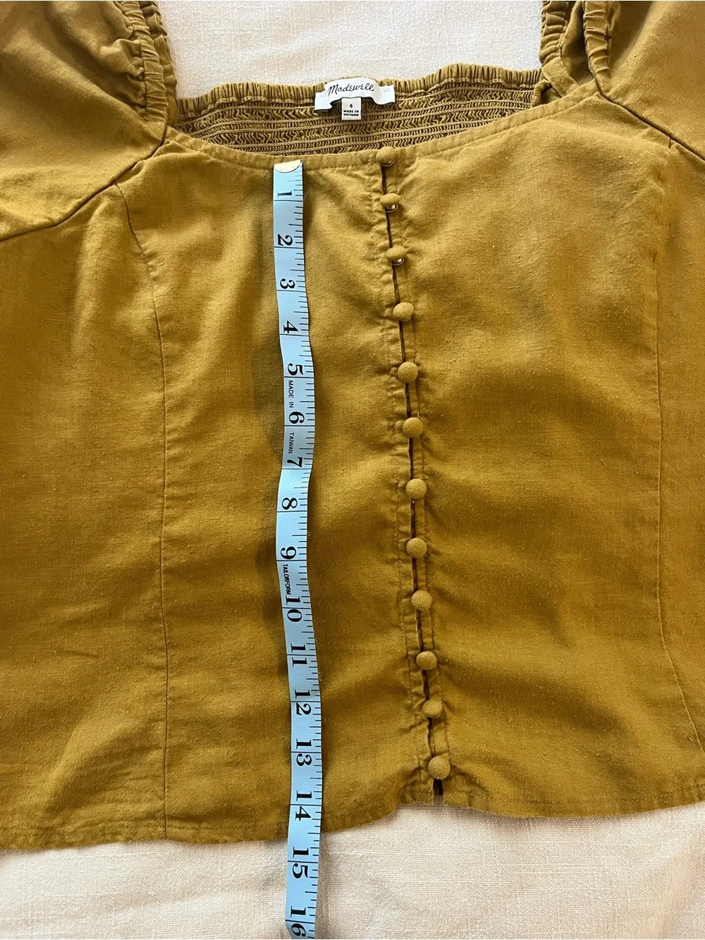 Madewell Gold Square Neck Blouse with Puff Sleeves - Size 4/fits like 6